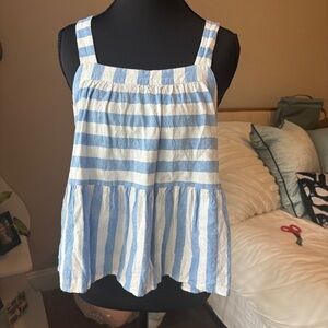 LOFT Blue and White Smocked Tank Top